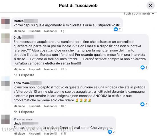 I commenti su Facebook nei confronti dell'amministrazione di Chiara Frontini