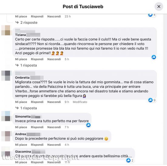I commenti su Facebook nei confronti dell'amministrazione di Chiara Frontini