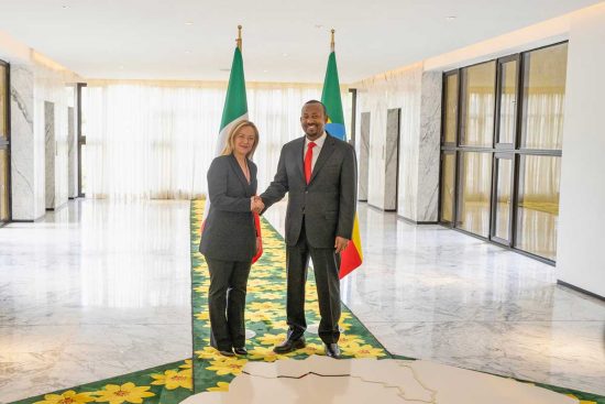 Giorgia Meloni e il primo ministro dell'Etiopia Abiy Ahmed Ali