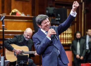 Gianni Morandi ai festeggiamenti del 75esimo anniversario dalla prima seduta in Senato
