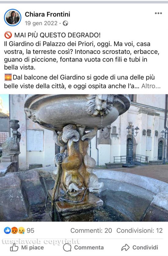 Un post di Chiara Frontini, quando stava all'opposizione