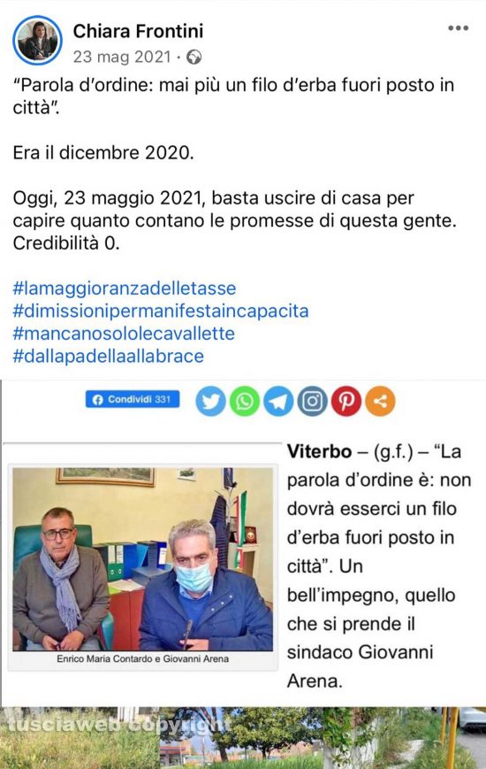 Un post di Chiara Frontini, quando stava all'opposizione