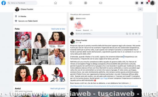 Il post Facebook di Chiara Frontini in merito alla "smentita" di Ugo Poggi