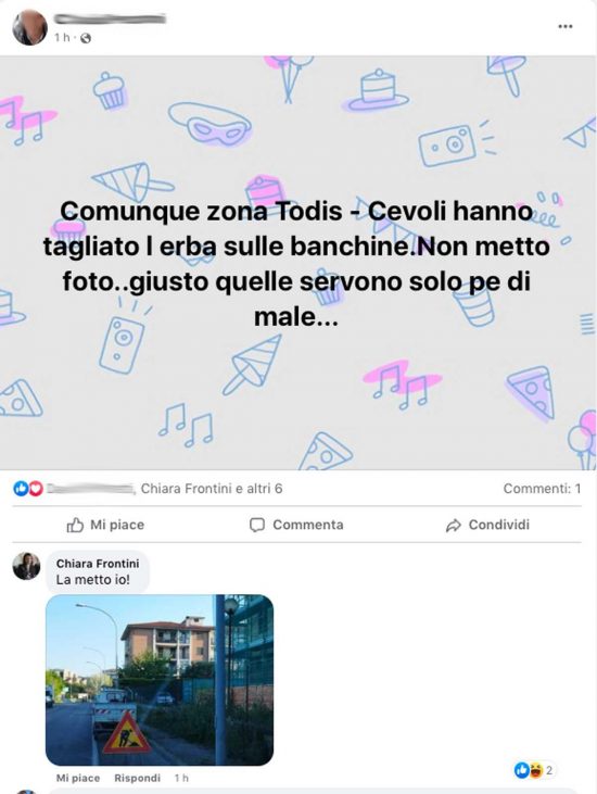 Il post sul taglio dell'erba a Montefiascone