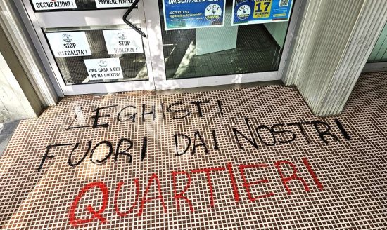 Le scritte fuori dalle sedi della Lega