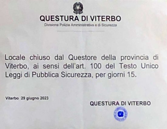 Viterbo - Il provvedimento del questore
