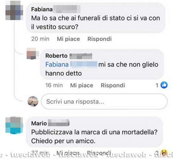 I commenti dei lettori sul completo rosa della Frontini al funerale di Berlusconi