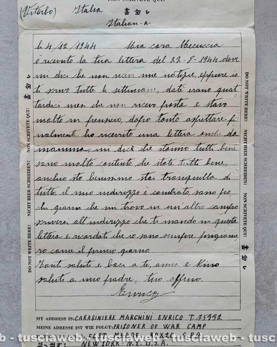 Caprarola - la lettera di un prigioniero di guerra negli Usa consegnata dopo 79 anni