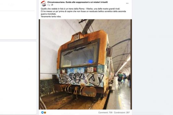 Il post della pagina satirica "Circumvesuviana - guida alle soppressioni e ai misteri irrisolti"