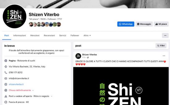 Shizen - La pagina Facebook