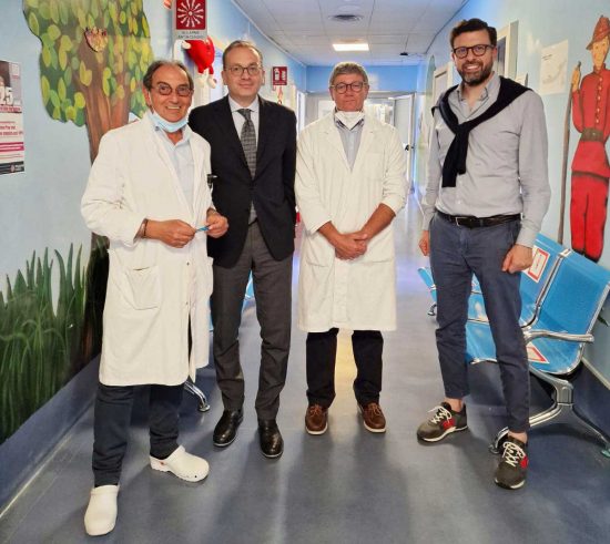 Il primario di pediatria di Belcolle Giorgio Bracaglia, Paolo Dottarelli, il primario di oncologia di Belcolle Enzo Maria Ruggeri, Andrea Di Sorte