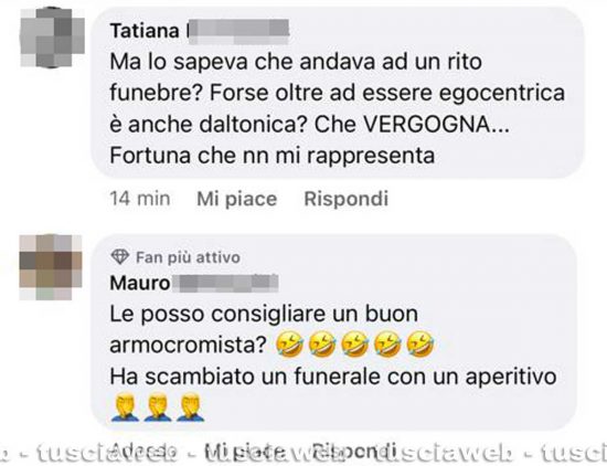 I commenti dei lettori sul completo rosa della Frontini al funerale di Berlusconi