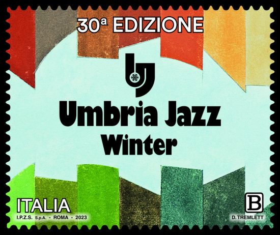 Francobollo di Poste italiane dedicato alla 30esima edizione del festival invernale di Umbria jazz