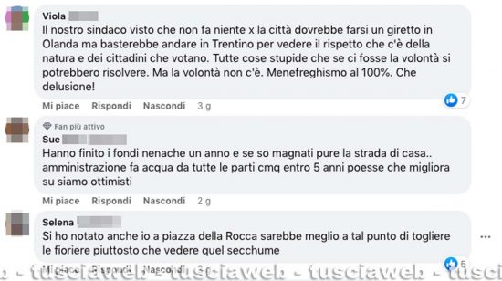 I commenti contro la gestione del decoro a Viterbo della sindaca Frontini 