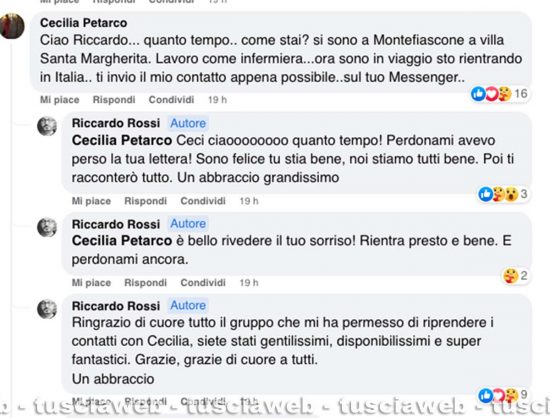 Gruppo Facebook Montefiascone - Lo scambio di messaggi tra Riccardo Rossi e Cecilia Petrarco