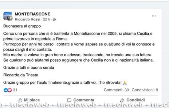 Gruppo Facebook Montefiascone - L'appello di Riccardo Rossi