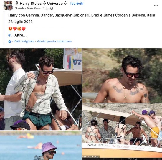 Harry Styles nella Tuscia riportato dai social