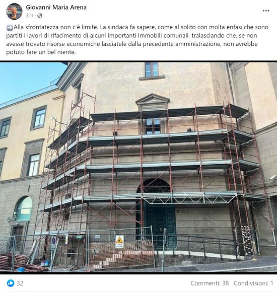 Viterbo - Il post Facebook dell'ex sindaco Giovanni Arena in riposta alla Frontini sulla riqualificazione degli immobili comunali 