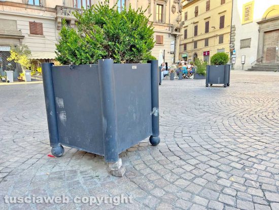 Viterbo - La fioriera danneggiata in piazza del comune