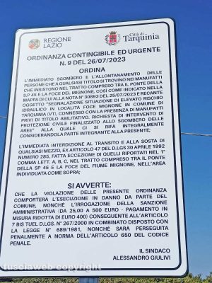 Tarquinia - L'ordinanza di sgombero degli edifici vicino alla foce del Mignone