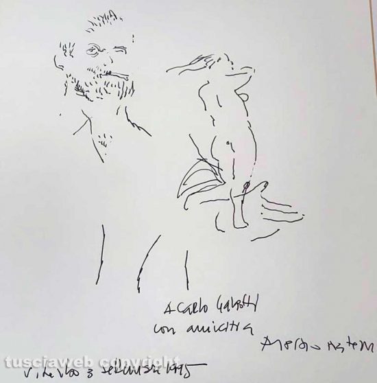 Una dedica, con schizzo di ritratto di Carlo Galeotti, del maestro Alessio Paternesi