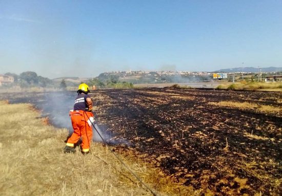 Tarquinia - Incendio di sterpaglie lungo l'autostrada - I volontari Aeopc in azione per domare le fiamme