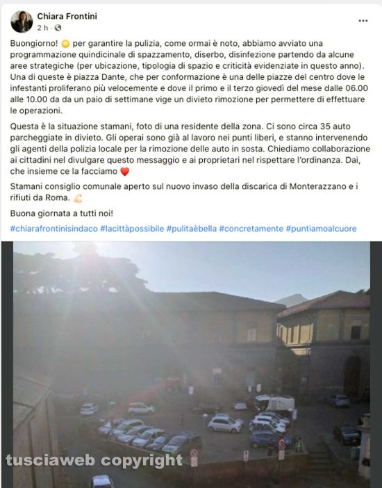 Il post della sindaca Chiara Frontini su Facebook