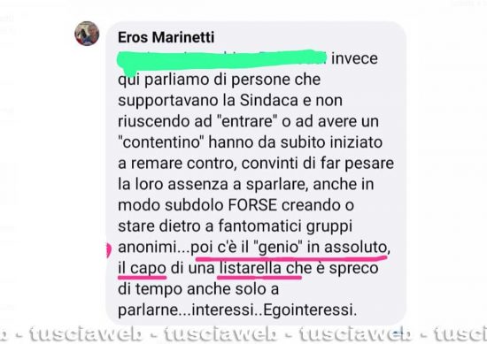 Il post di Eros Marinetti pubblicato sul suo profilo Facebook