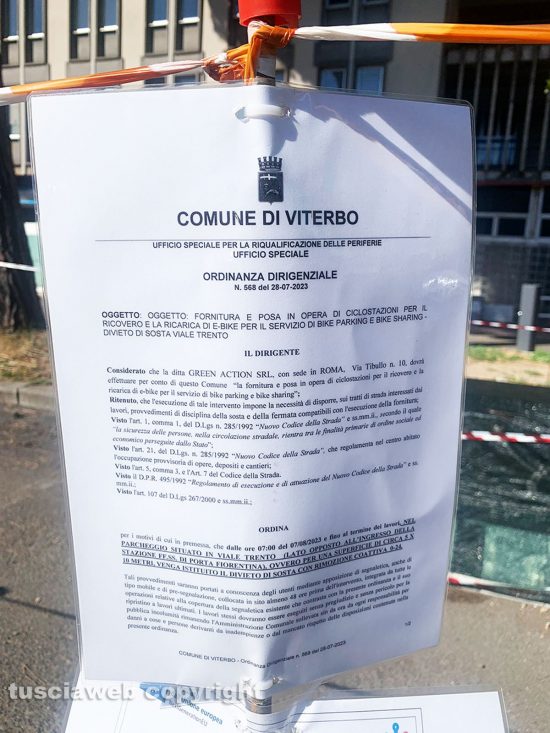 Viterbo - Ordinanza - Ciclostazione di bike sharing in viale Trento