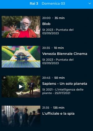 Il palinsesto di Rai Tre del 3 settembre