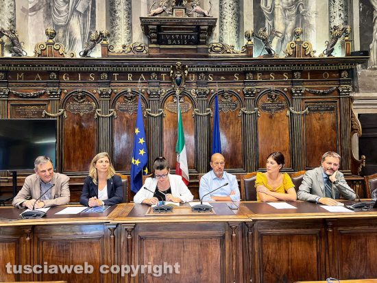 Viterbo - Presentazione evento Sport, salute, alimentazione: scienza in movimento - Da sinistra, Aldo Piermattei, Ines Delfino, Chiara Frontini, Silvio Franco, Melania Perazzini ed Emanuele Aronne