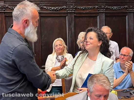 Viterbo - Presentazione nuova macchina di Santa Rosa - Raffaele Ascenzi e la sindaca Chiara Frontini