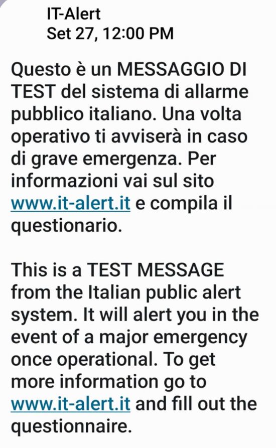 Messaggio It alert arrivato sui cellulari
