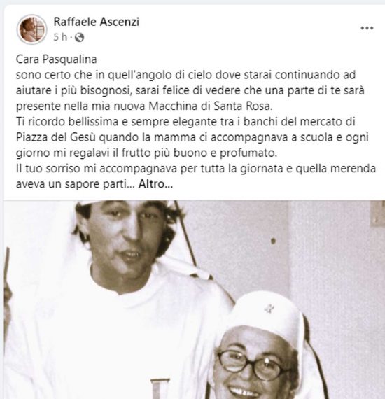 Viterbo - Il post di Ascenzi dedicato a Pasqualina 