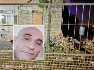 Corchiano - La parete crollata - Nel riquadro: Alfonso Gisini