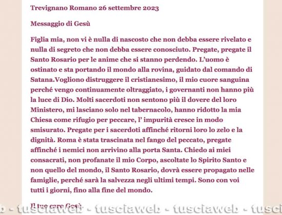 Trevignano - Il messaggio di Gesù alla "veggente" della Madonna 