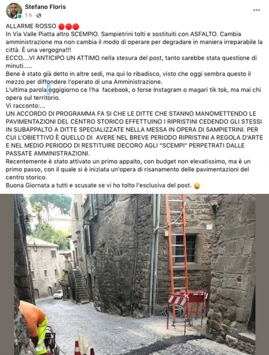 Il post sulla pagina Facebook di Stefano Floris
