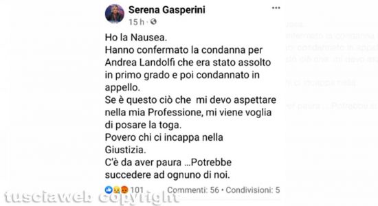 Landolfi condannato per omicidio - Il post del difensore Serena Gasperini dopo il verdetto della cassazione