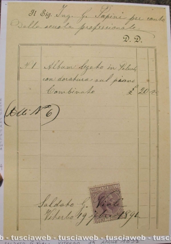 Viterbo - Antica legatoria Viali - Ricevuta commerciale 1891