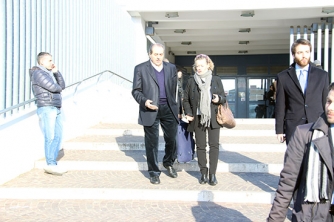 Antonio Di Pietro in tribunale a Viterbo con il suo avvocato Maria Raffaella Talotta