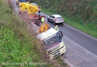 Viterbo - Autoarticolato fuori strada in località Tufelli