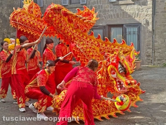 Viterbo - Capodanno cinese - Il drago rosso e giallo danza per le vie di Pianoscarano