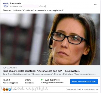Media - Facebook - Il post dell'articolo su Ilaria Cucchi