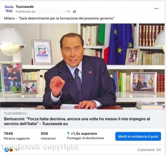 Media - Facebook - Il post dell'articolo su Silvio Berlusconi