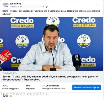 Media - Facebook - Il post dell'articolo su Matteo Salvini