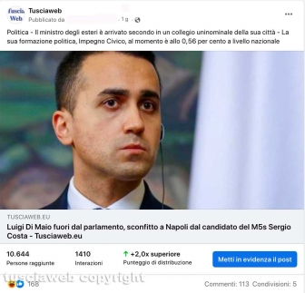 Media - Facebook - Il post dell'articolo su Luigi Di Maio