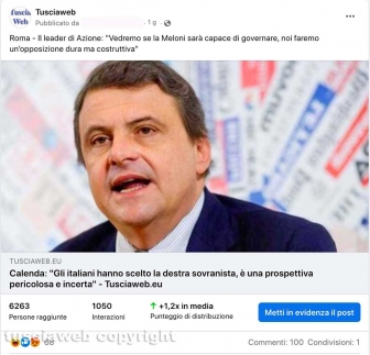 Media - Facebook - Il post dell'articolo su Carlo Calenda