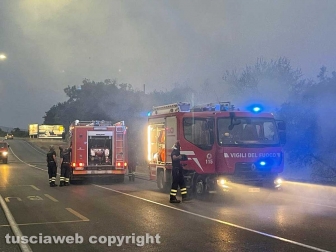 Tangenziale Ovest - Incendio a bordo strada - Intervento dei vigili del fuoco