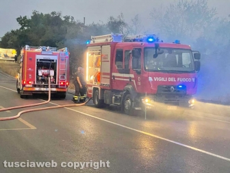 Tangenziale Ovest - Incendio a bordo strada - Intervento dei vigili del fuoco