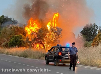 Tangenziale Ovest - Incendio a bordo strada - Intervento dei carabinieri